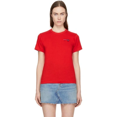 Shop Comme Des Garçons Play Red Double Heart T-shirt