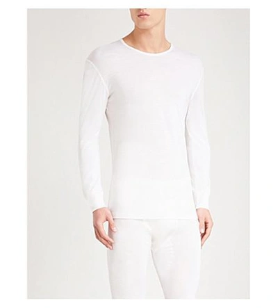 Shop Zimmerli Crewneck Wool And Silk-blend Pyjama Top In Off White