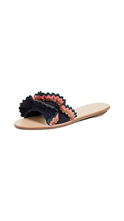 Shop Loeffler Randall Birdie Ruffle Slides In Eclipse/multi