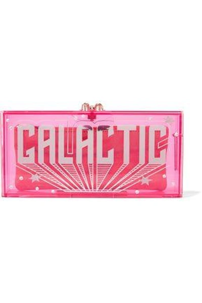 Shop Charlotte Olympia Woman Galactic Penelope Embellished Perspex Clutch Bright Pink