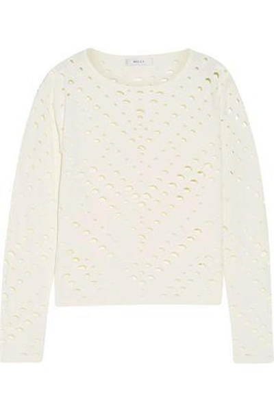 Shop Milly Woman Cutout Stretch-knit Sweater White