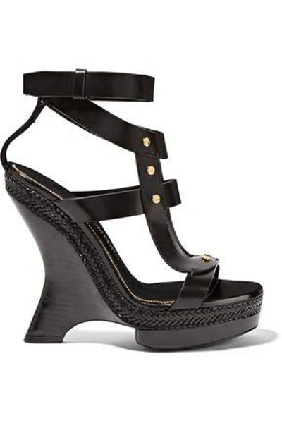 Tom Ford Woman Embellished Leather Wedge Sandals Black | ModeSens