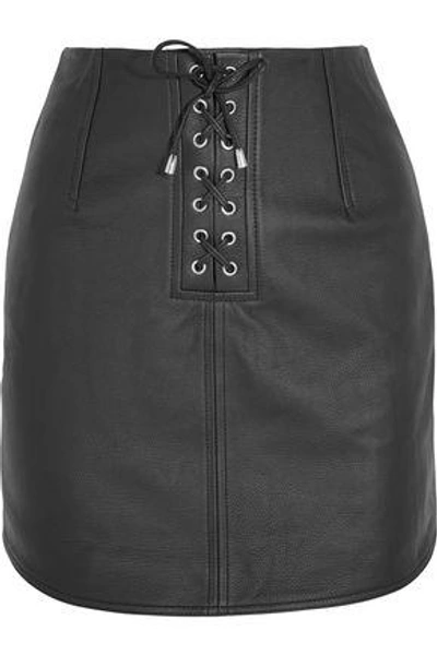 Shop Topshop Unique Woman Swinton Textured-leather Mini Skirt Black