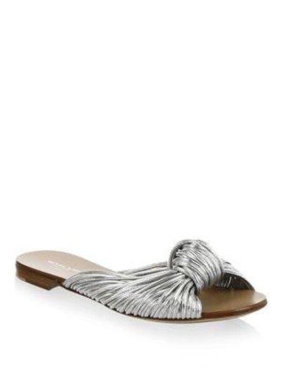 Shop Michael Kors Serena Leather Slides In Silver