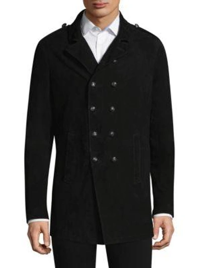 Shop John Varvatos Double-breasted Garment-washed Suede Jacket In Black