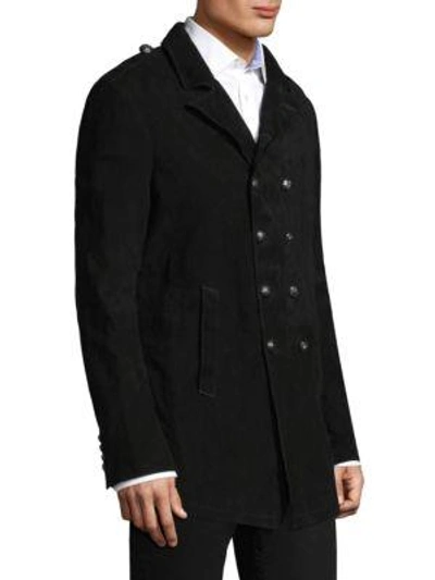 Shop John Varvatos Double-breasted Garment-washed Suede Jacket In Black
