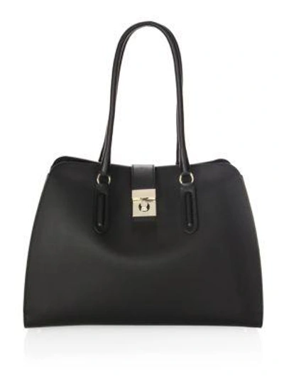 Shop Furla Peggy Leather Tote In Onyx