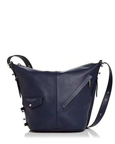 Shop Marc Jacobs The Sling Leather Hobo In Midnight Blue/silver