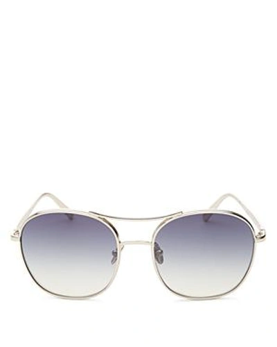Shop Chloé Nola Round Aviator Sunglasses, 54mm In Gold/blue Solid