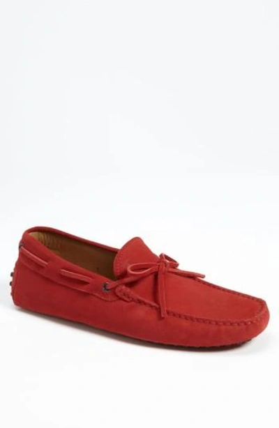 Shop Tod's Gommini Tie Front Driving Moccasin In Red Suede