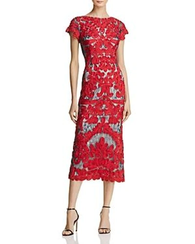 Shop Js Collections Mixed Lace Midi Dress In Red/black