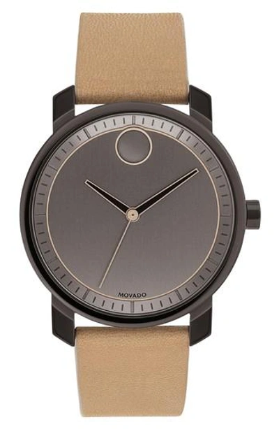 Shop Movado Bold Leather Strap Watch, 41mm In Grey/ Gunmetal