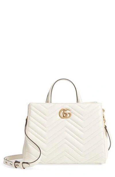 Shop Gucci Gg Small Marmont 2.0 Matelasse Leather Top Handle Satchel - White In Mystic White