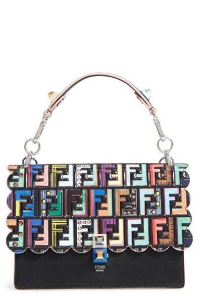 Shop Fendi Kan I Stamped Zucca Logo Leather Top Handle Bag In Nero/ Palladio