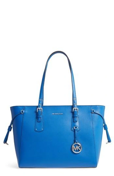 Shop Michael Kors Voyager Leather Tote - Blue In Electric Blue