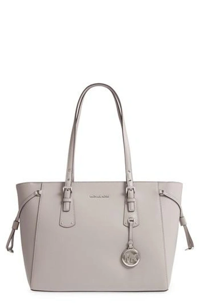 Shop Michael Kors Voyager Leather Tote - Grey In Pearl Grey