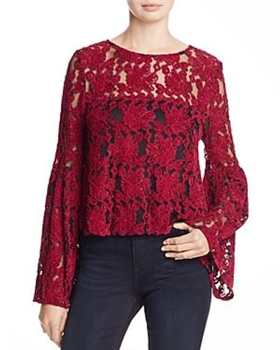 Shop Cupcakes And Cashmere Florent Embroidered Bell Sleeve Top In Beet Red