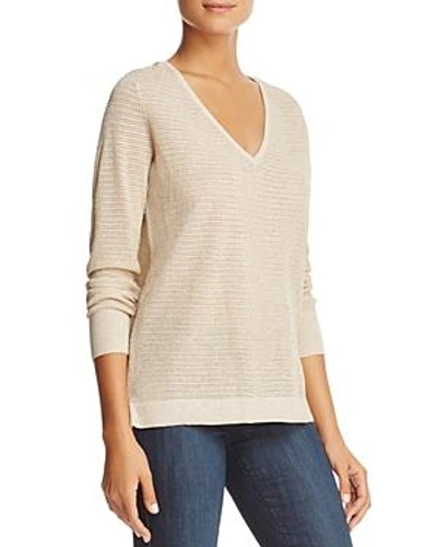 Shop Nydj Metallic Double V-neck Sweater In Heather Vanilla