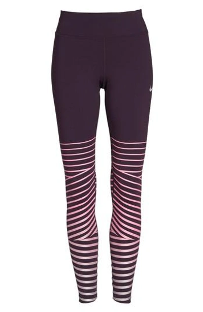 Nike Power Epic Lux Metallic Striped Dri-fit Stretch Leggings In Port Wine  | ModeSens