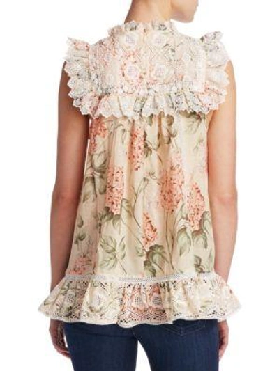 Shop Zimmermann Hydrangea-print Lace Blouse In Peach Floral