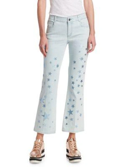 Shop Stella Mccartney Star-print Cropped Jeans In Sun Faded Blue