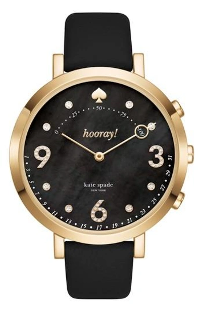 Shop Kate Spade Monterey Hybrid Leather Strap Watch, 41mm In Black/ Mop/ Gold