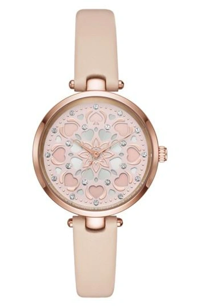 Shop Kate Spade Holland Leather Strap Watch, 34mm In Beige/ Pink