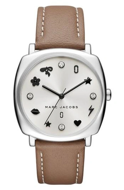 Shop Marc Jacobs Mandy Leather Strap Watch, 34mm In Brown/ White/ Silver