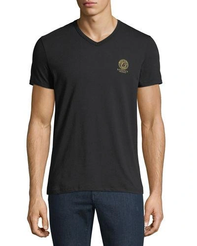 Shop Versace Jersey V-neck T-shirt In Black