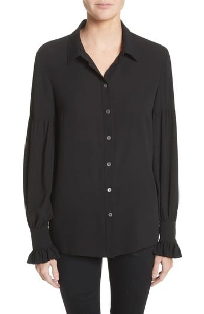 Shop Michael Kors Gathered Sleeve Silk Georgette Blouse In Black