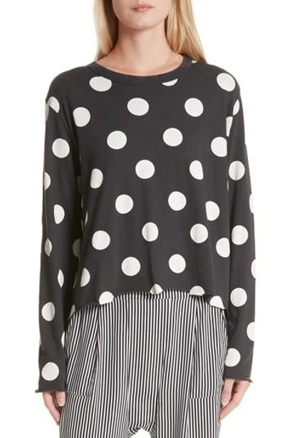 Shop The Great The Long Sleeve Crop Dot Print Tee In Washed Black White Dots