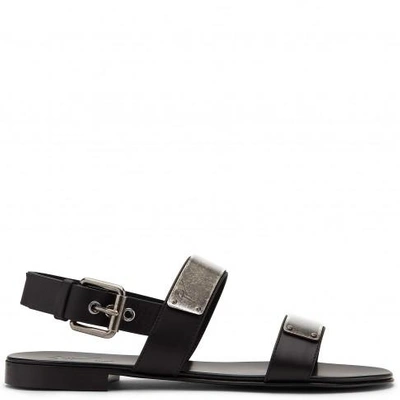 Shop Giuseppe Zanotti Leather Sandal With Plate Zak In Black