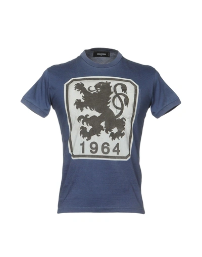 Shop Dsquared2 Man T-shirt Slate Blue Size S Cotton