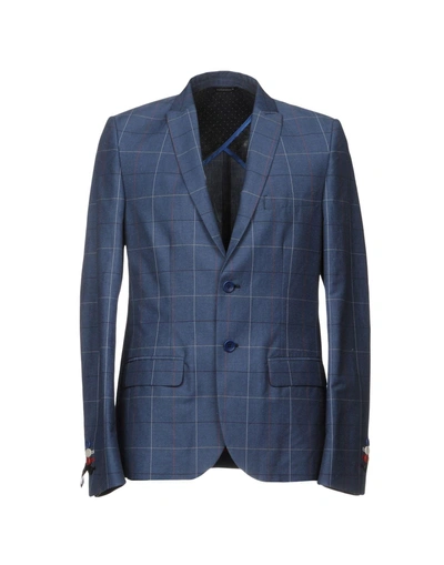 Shop Grey Daniele Alessandrini Blazer In Slate Blue