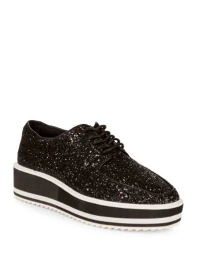 Shop Sol Sana Tabbie Leather Platform Loafers In Black Glitter