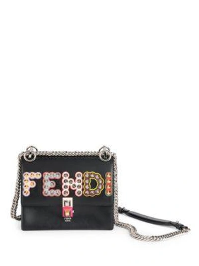 Shop Fendi Mini Kan I Studded Leather Crossbody Bag In Black