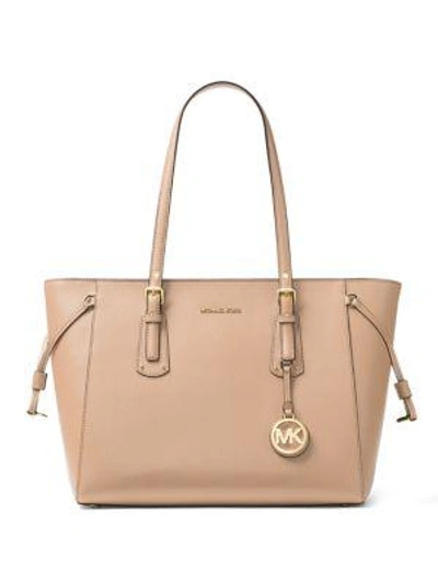 Shop Michael Michael Kors Voyager Medium Leather Tote In Oyster