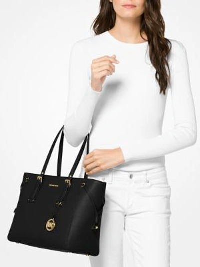 Shop Michael Michael Kors Voyager Medium Leather Tote In Oyster