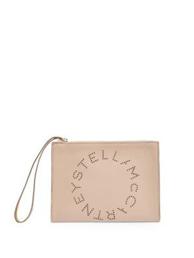 Shop Stella Mccartney Faux Leather Logo Wristlet In Pink