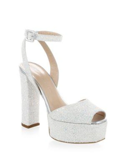 Shop Giuseppe Zanotti Lavinia Glitter Leather Platform Sandals In Milk