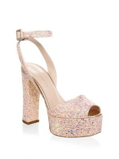 Shop Giuseppe Zanotti Lavinia Glitter Leather Platform Sandals In Milk