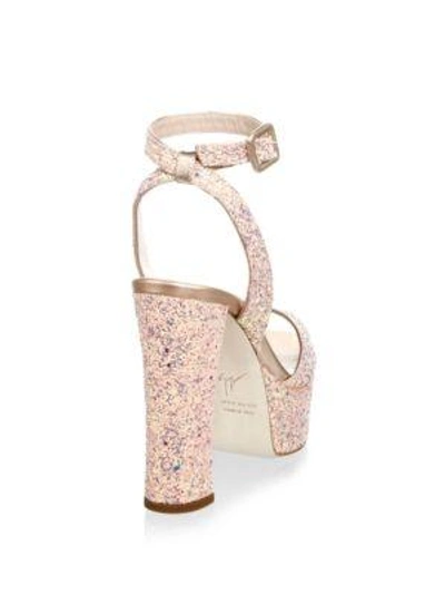 Shop Giuseppe Zanotti Lavinia Glitter Leather Platform Sandals In Milk