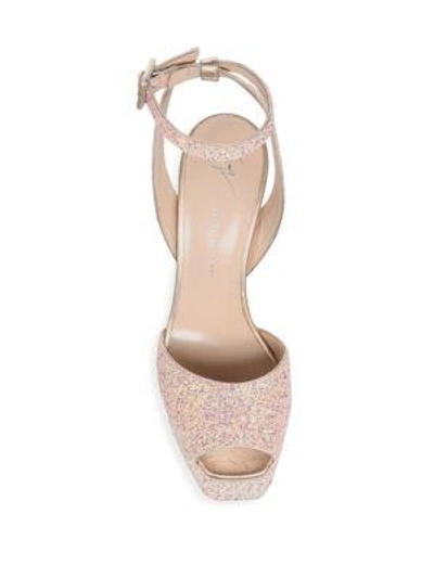 Shop Giuseppe Zanotti Lavinia Glitter Leather Platform Sandals In Milk