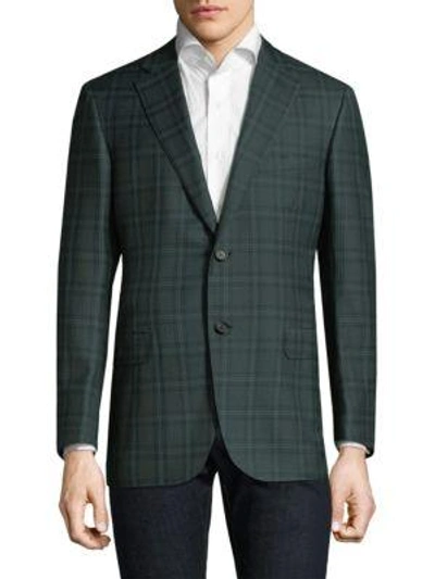 Shop Brioni Plaid Wool Jacket In Dark Green