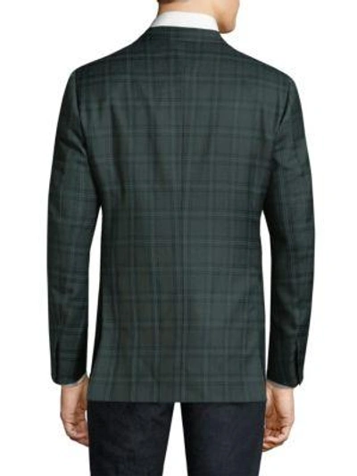 Shop Brioni Plaid Wool Jacket In Dark Green