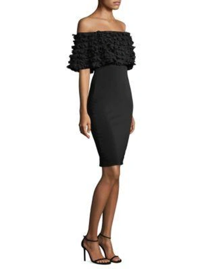 Shop Badgley Mischka Off-the-shoulder Petal Popover Dress In Black
