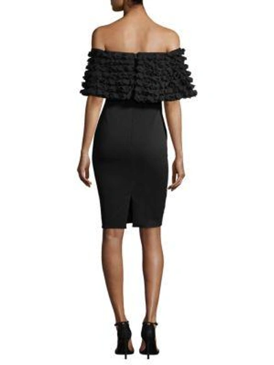 Shop Badgley Mischka Off-the-shoulder Petal Popover Dress In Black