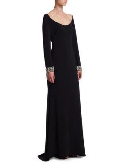 Shop Badgley Mischka Jewel-cuff Floor-length Gown In Black