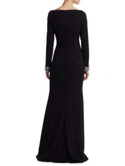 Shop Badgley Mischka Jewel-cuff Floor-length Gown In Black