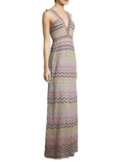 Shop M Missoni Rainbow Chevron Maxi Dress In Stone